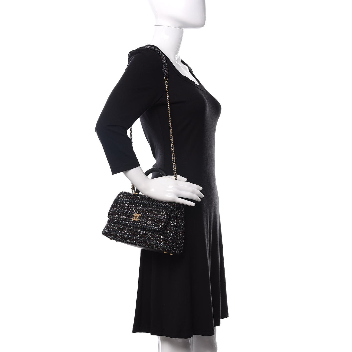 Tweed Sequin Mini Coco Handle Flap Black