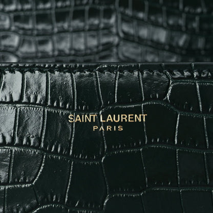 Saint Laurent Calfskin Crocodile Embossed Medium Classic Monogram Cassandra Top Handle Dark Mint 5 of 8
