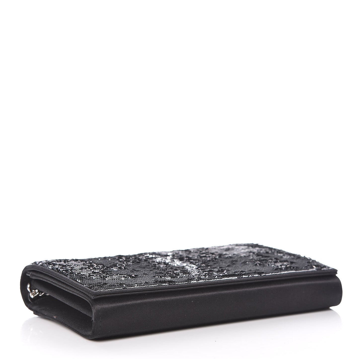 Sequin Flip Monogram Chain Wallet Black