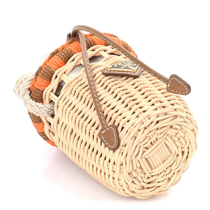 Prada Wicker Mini Bucket Bag Naturale Orange Brown 3 of 7