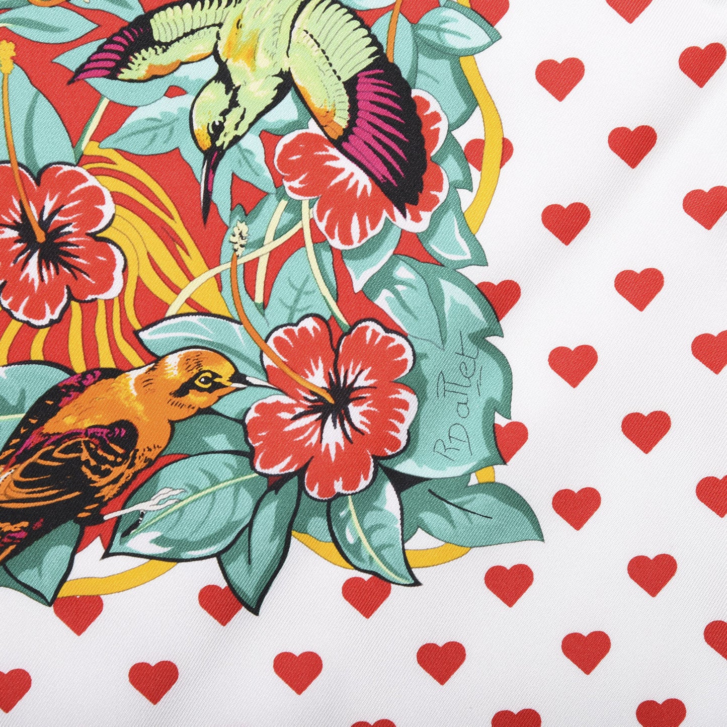 Silk Jungle Love Scarf 90 White Rouge Vert