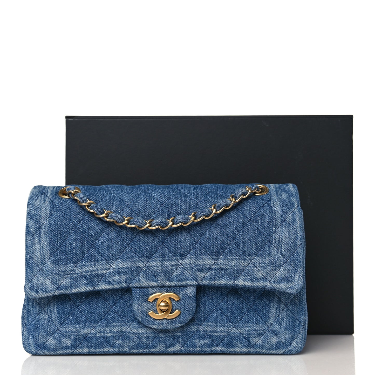 Denim Quilted Medium Double Flap Blue