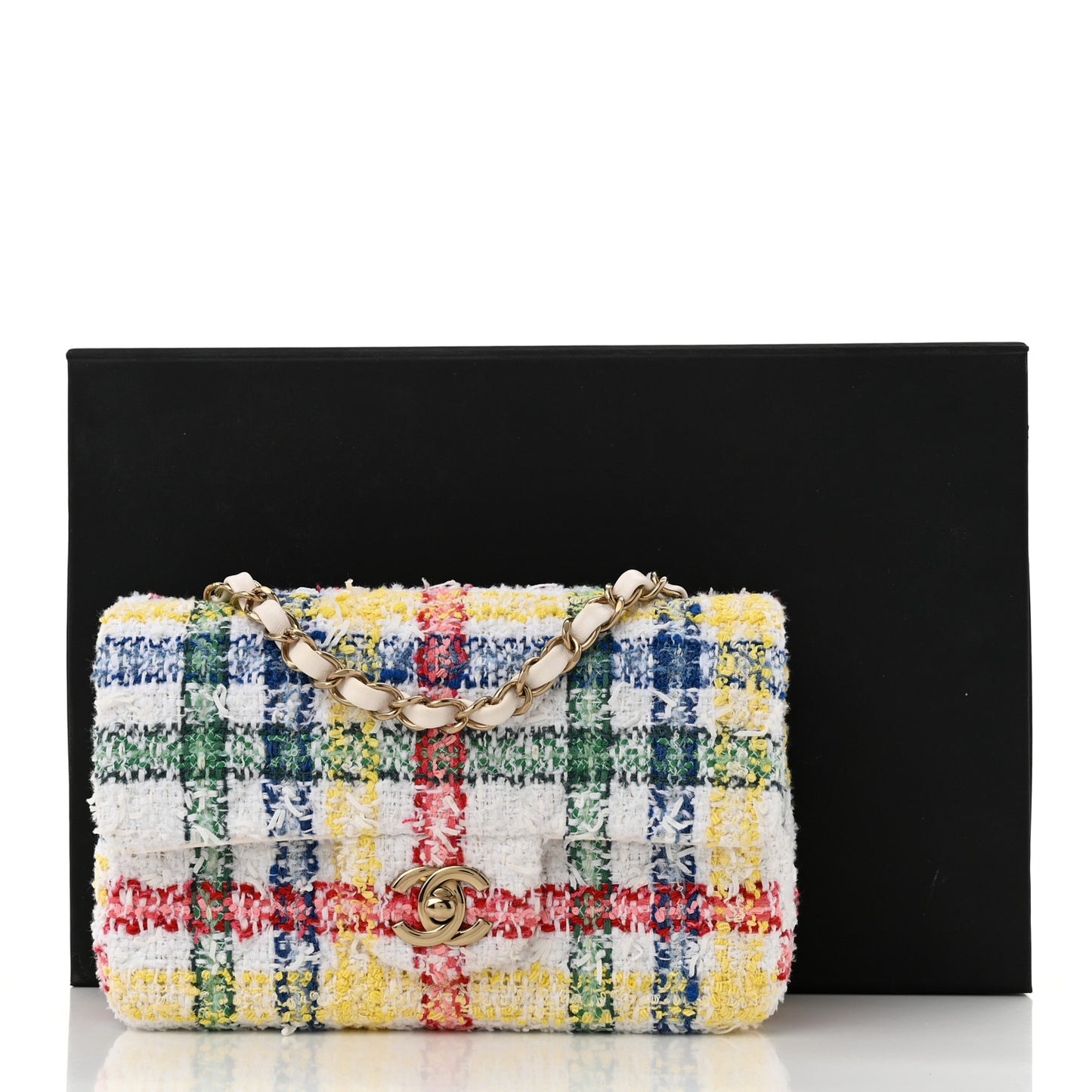 Tweed Quilted Mini Rectangular Flap White Multicolor