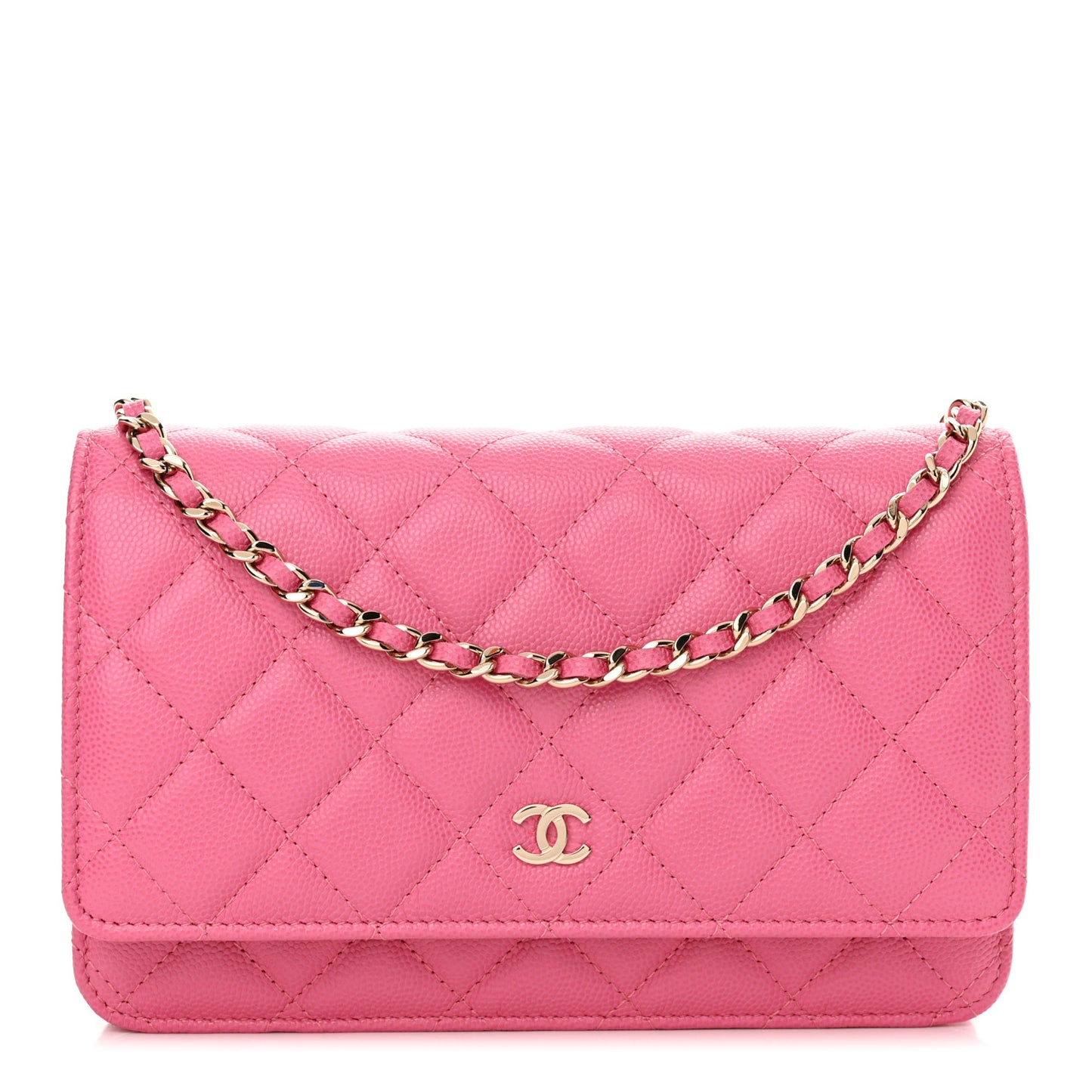 Caviar Quilted Wallet on Chain WOC Pink