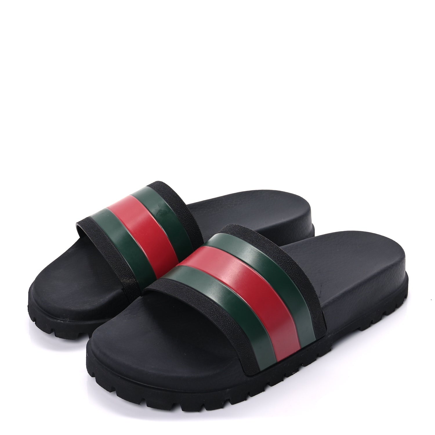 Gucci Rubber Web Mens Lug Sole Slide Sandals 10  Black Green Red 3 of 7