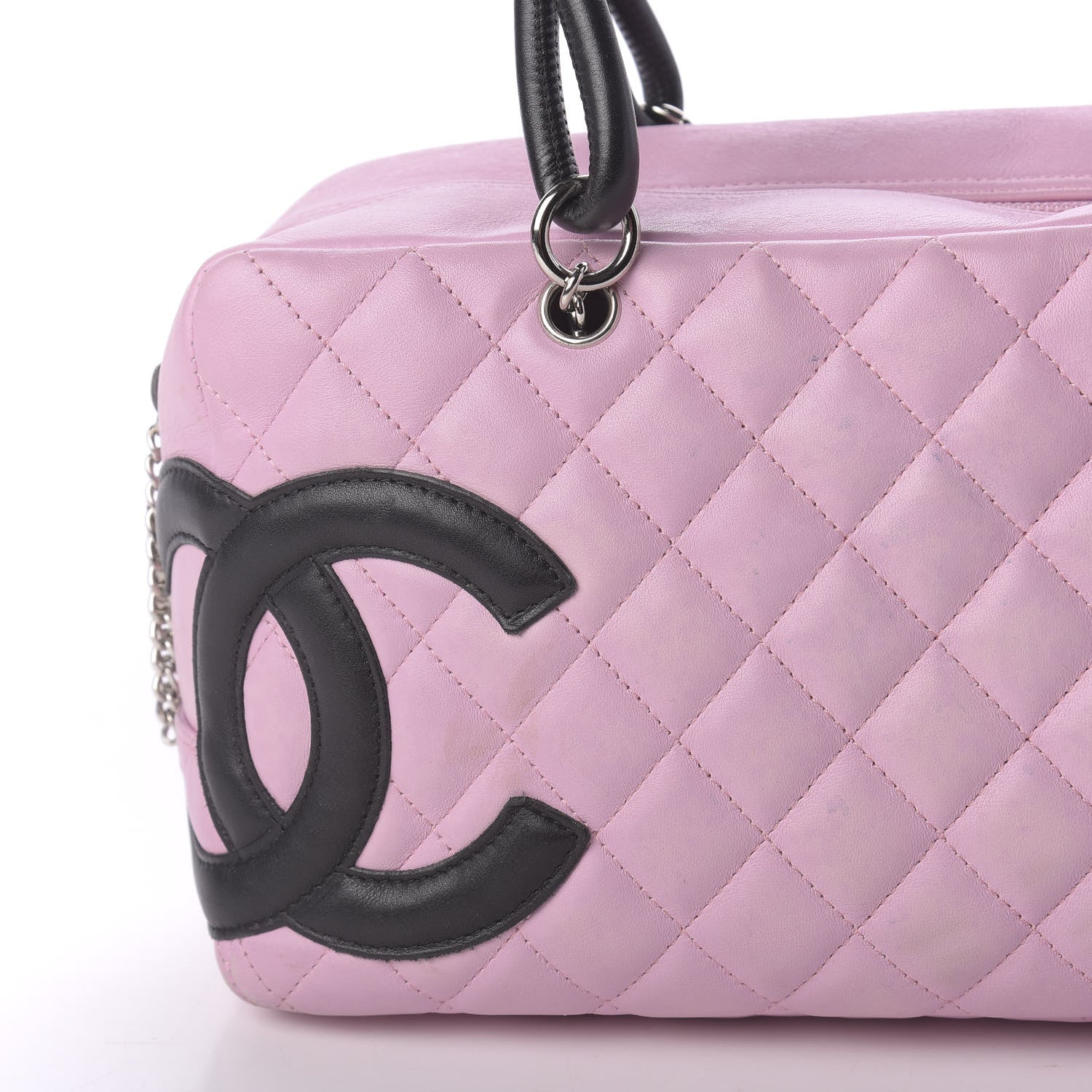 Chanel Calfskin Quilted Large Cambon Bowler Pink Black 10 of 12