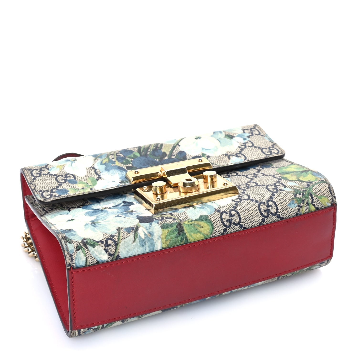 Gucci GG Supreme Monogram Blooms Small Padlock Shoulder Bag  Beige Blue Navy Hibiscus Red 3 of 7