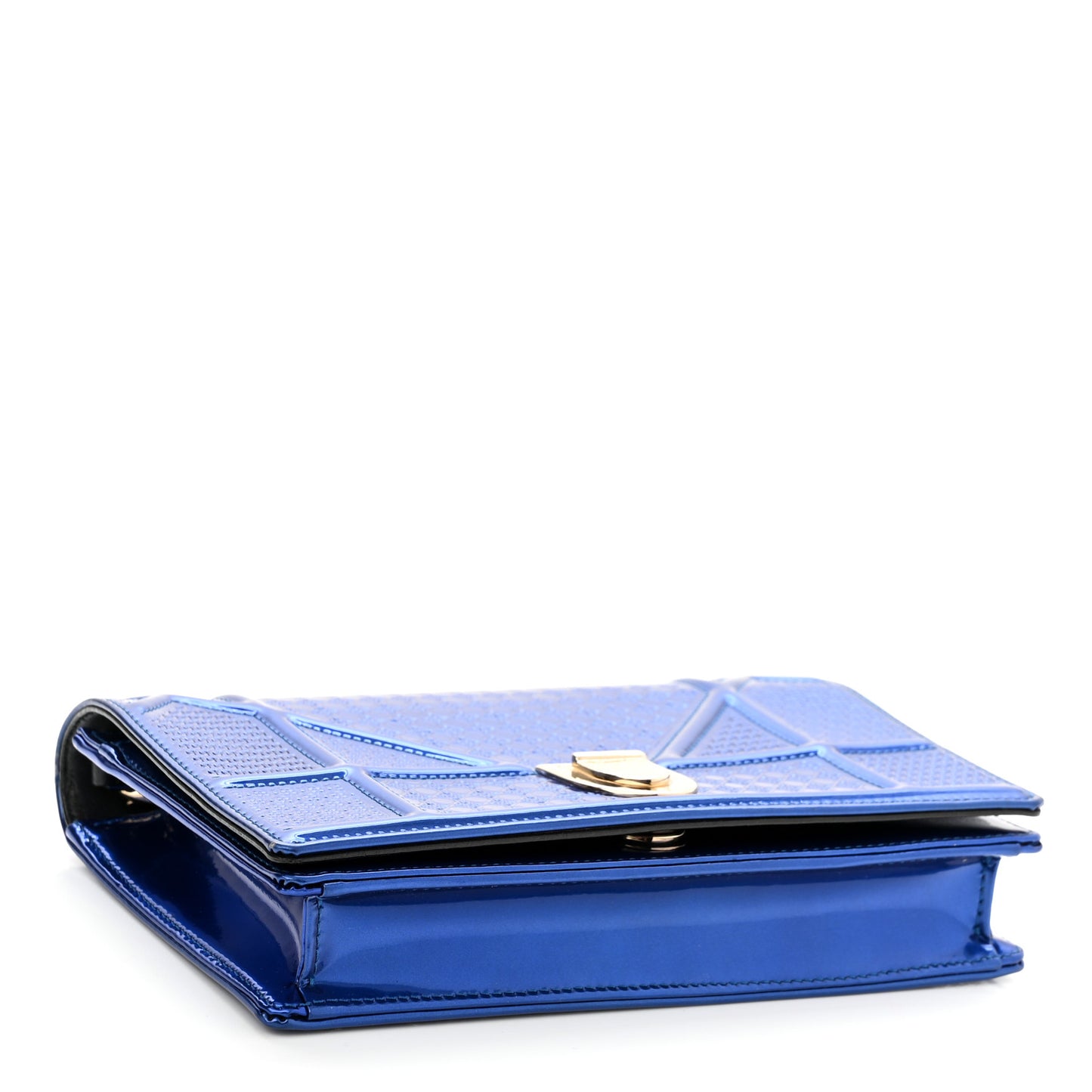 Metallic Patent Micro-Cannage Diorama Wallet on Chain Pouch Mirror Blue