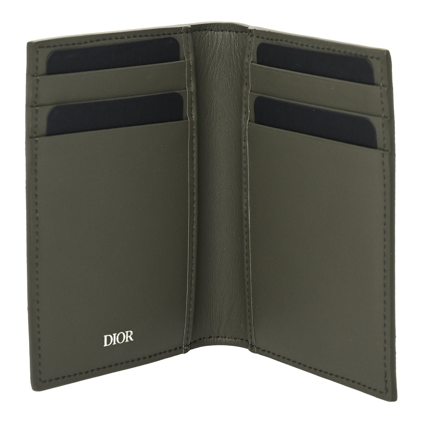 Calfskin CD Diamond Canvas Bi-Fold Card Holder Green