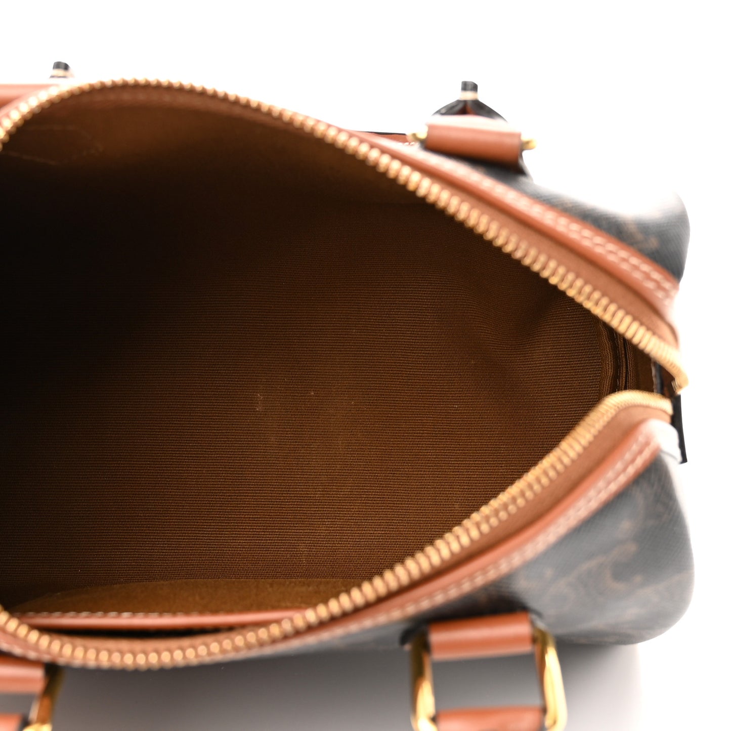 Triomphe Canvas Calfskin Small Boston Bag Tan