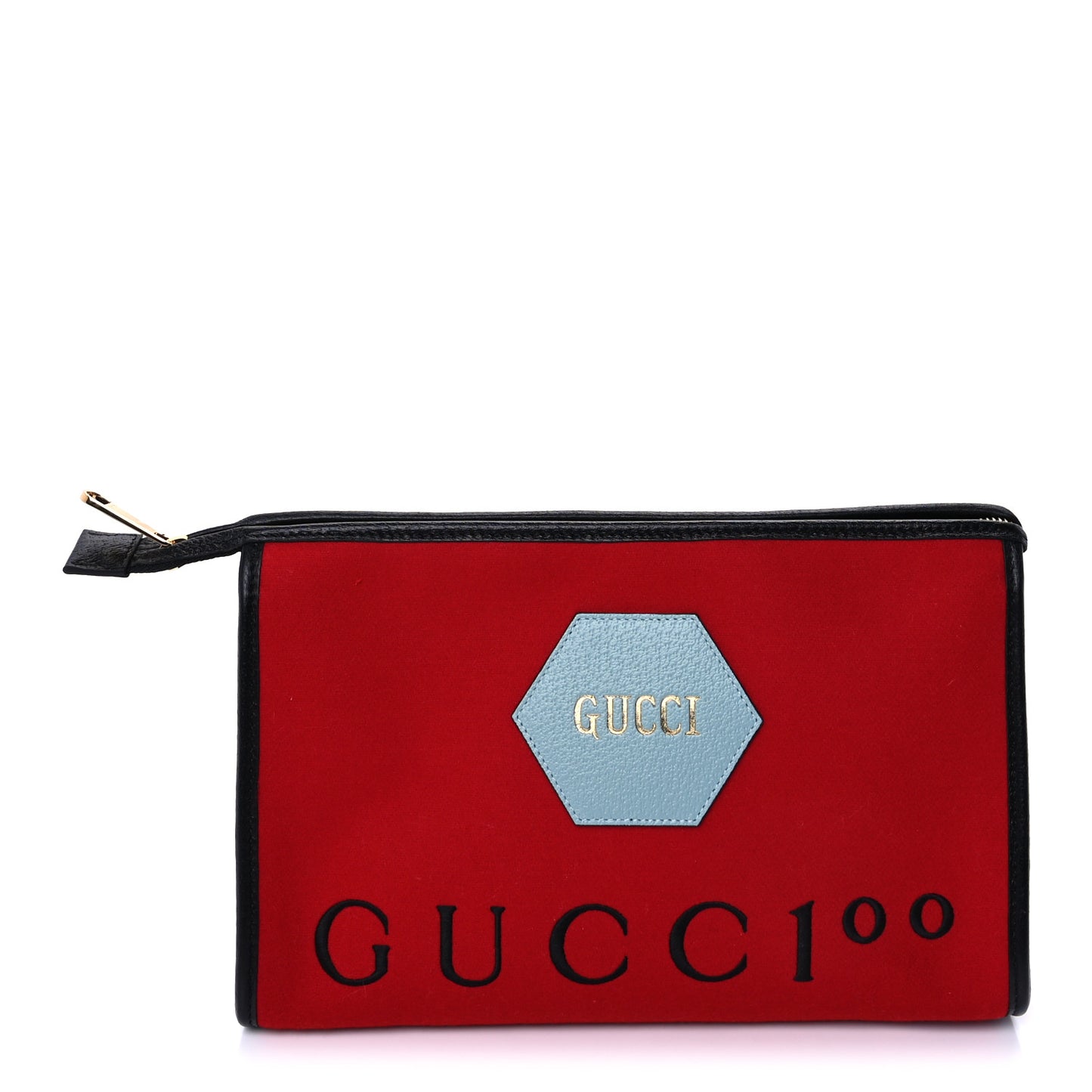 Felt Calfskin Script Logo Gucci 100 Pouch Bright Hibiscus Black Azure