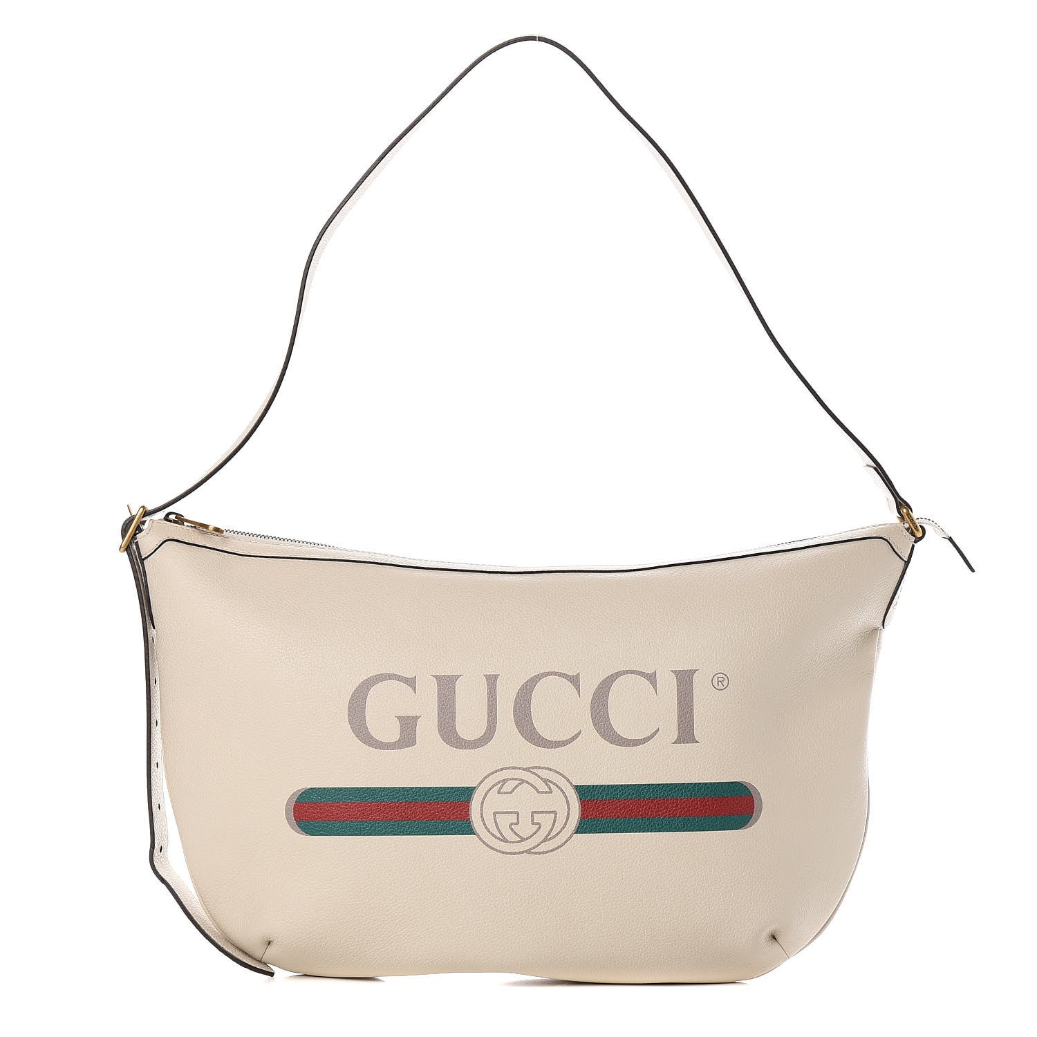 Gucci Grained Calfskin Logo Half Moon Hobo White 1 of 10
