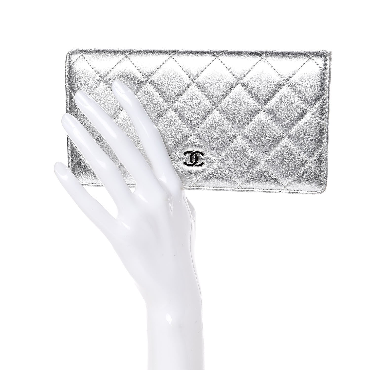 Chanel Metallic Calfskin Quilted Yen Wallet Dark Silver 2 of 13
