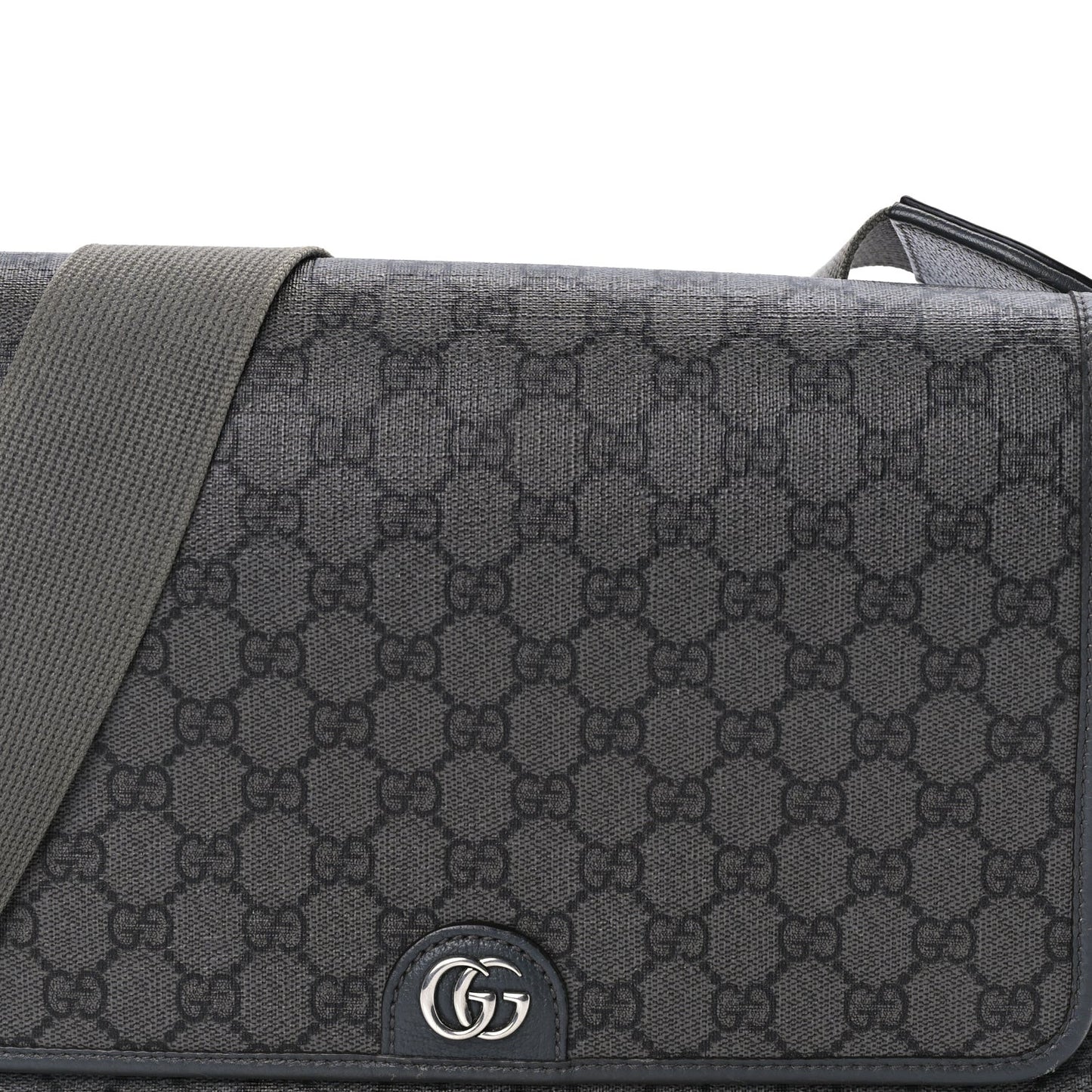 Tender GG Supreme Monogram Textured Dollar Calfskin Ophidia Messenger Bag Grey Black Graphite Grey