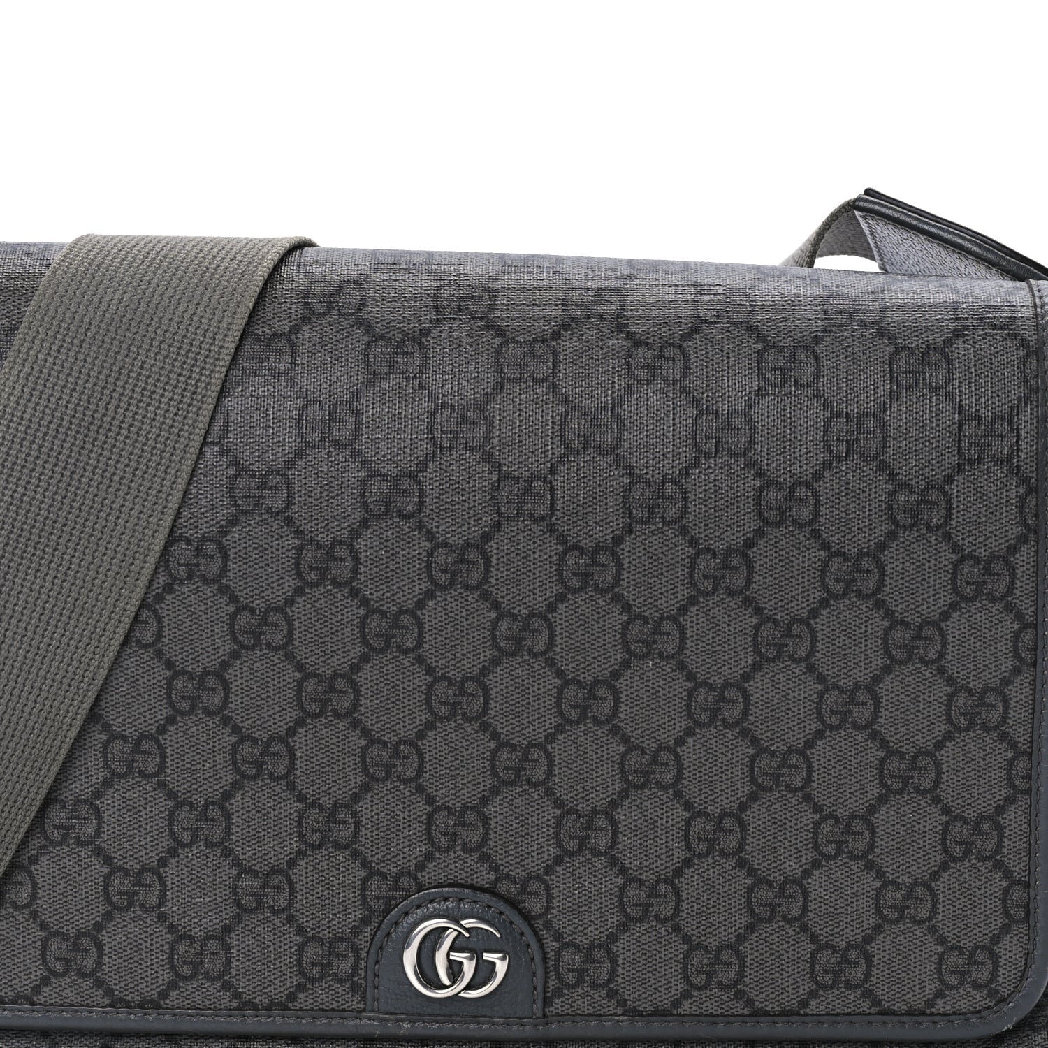 Gucci Tender GG Supreme Monogram Textured Dollar Calfskin Ophidia Messenger Bag Grey Black Graphite Grey 6 of 7