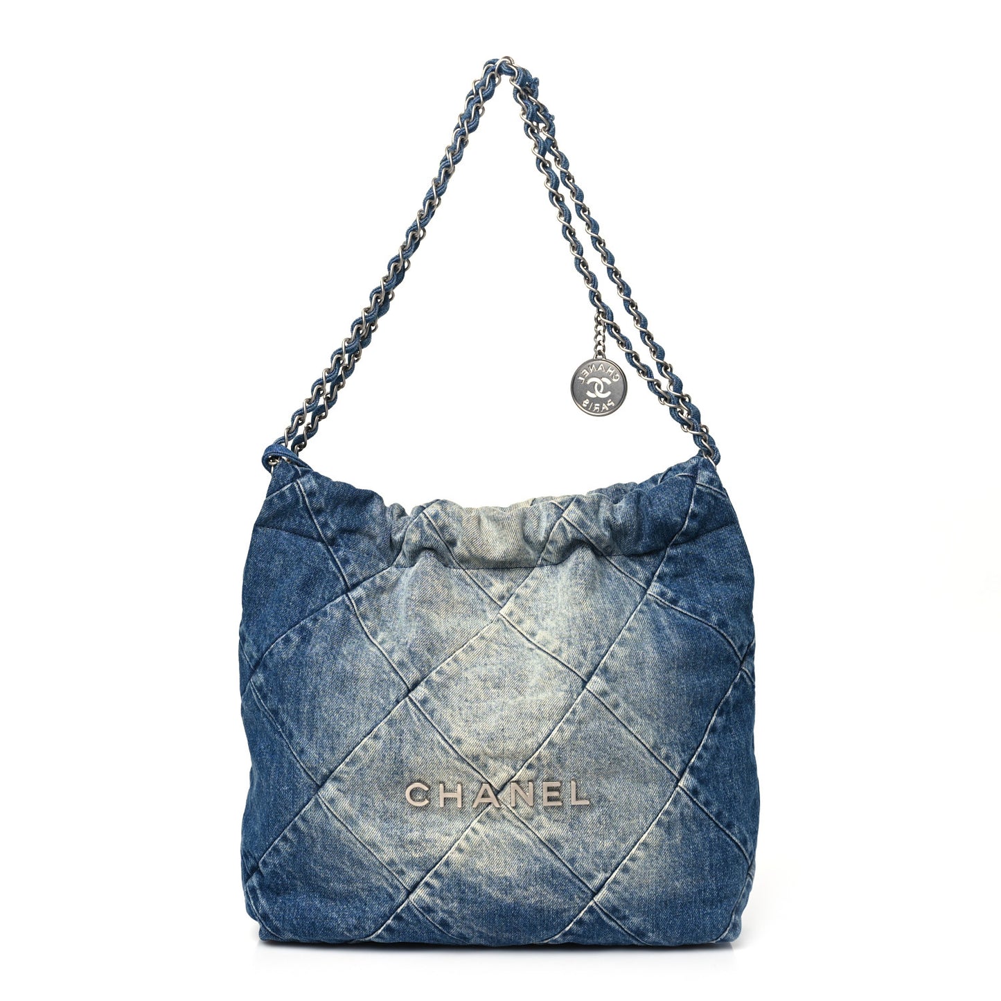 Denim Quilted Small Chanel 22 Blue