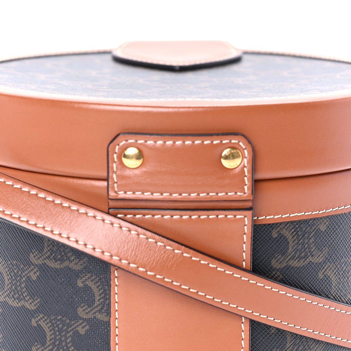 Calfskin Triomphe Canvas Medium Tambour Bag Tan