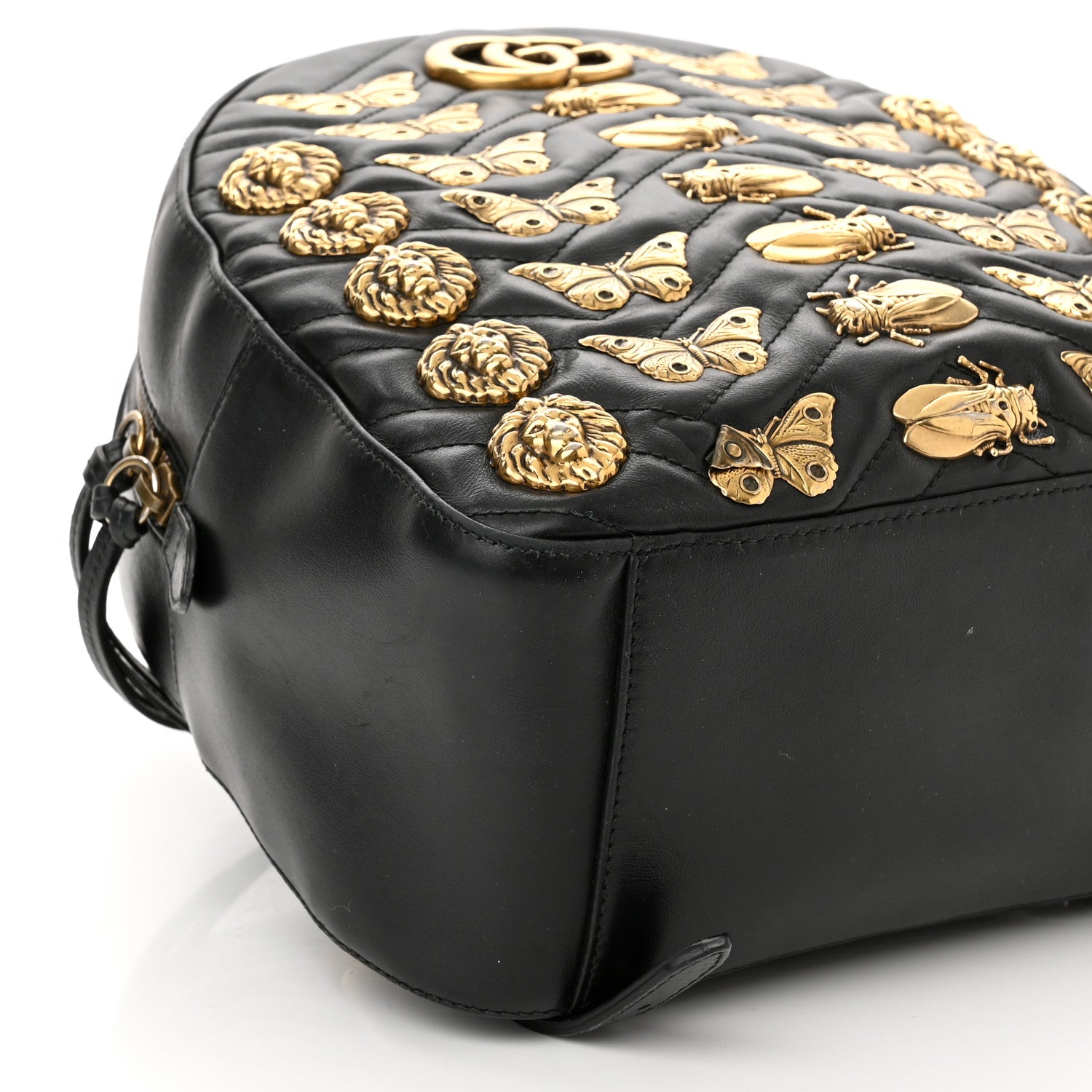 Gucci Calfskin Matelasse Animal Studs GG Marmont Dome Backpack Black 8 of 15