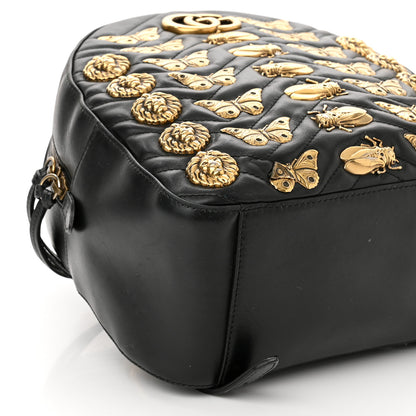 Gucci Calfskin Matelasse Animal Studs GG Marmont Dome Backpack Black 8 of 15