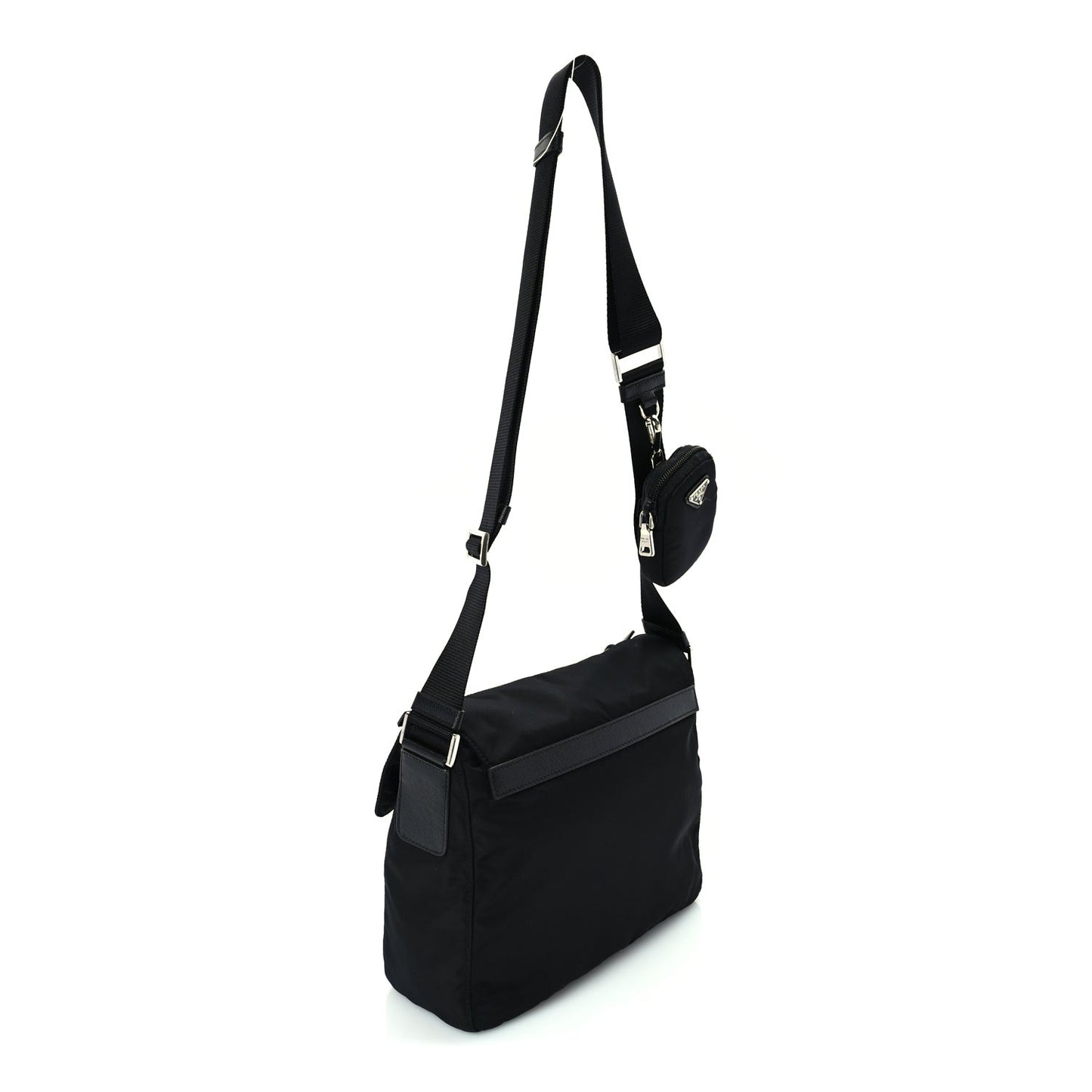 Re-Nylon Vela Saffiano Pocket Single Buckle Messenger Shoulder Bag  Black