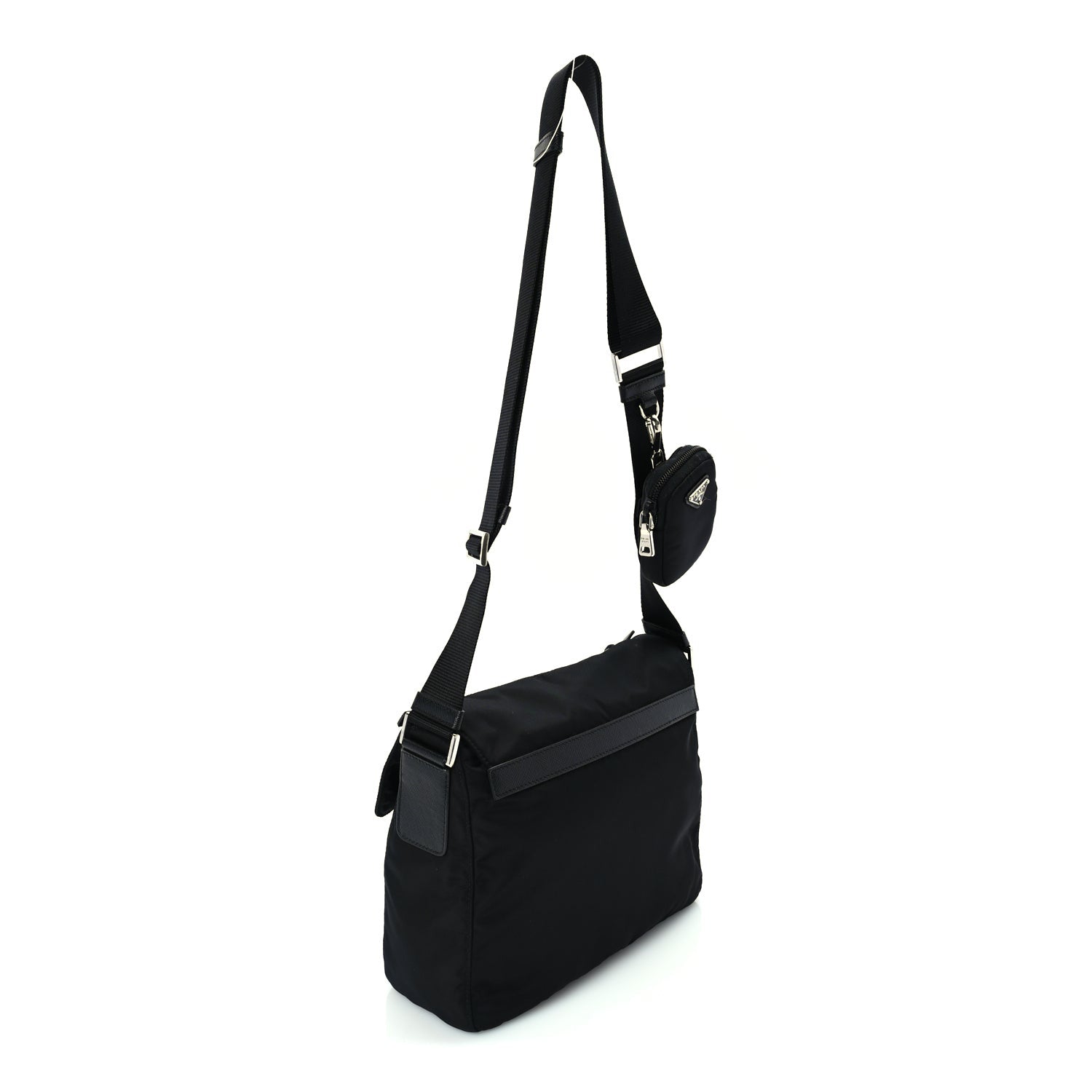 Prada Re-Nylon Vela Saffiano Pocket Single Buckle Messenger Shoulder Bag  Black 2 of 8