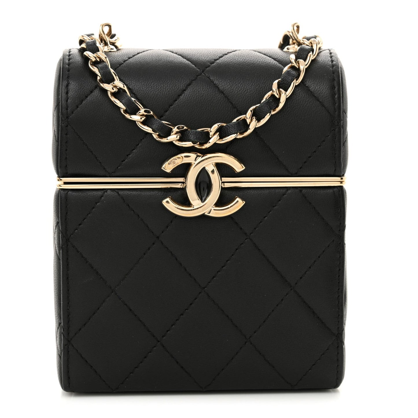 Lambskin Quilted Small Box With Chain Black