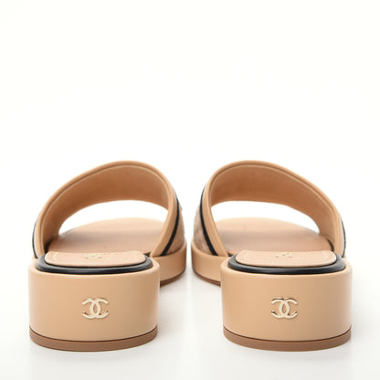 Chanel Lambskin Embroidered Logo Mule 41 Beige Black 7 of 11