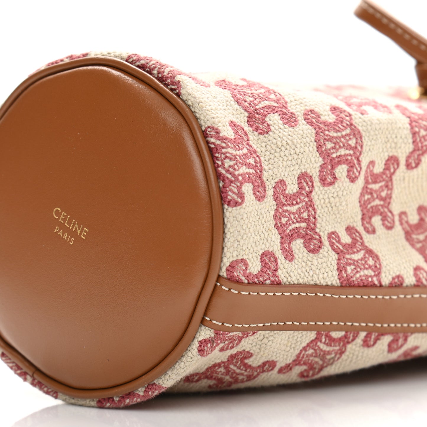 Canvas Calfskin Triomphe Embroidered Bucket Bag Fox Red