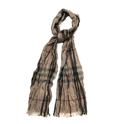 Burberry Wool Silk Giant Check Lightweight Scarf Camel 1 of 5