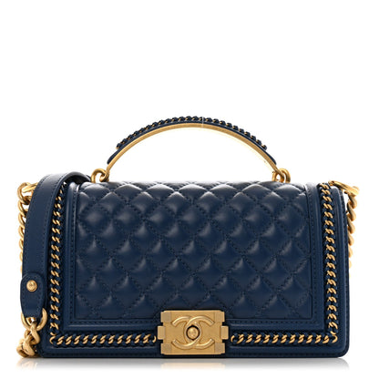 Chanel Lambskin Quilted Medium Top Handle Boy Flap Dark Blue 1 of 7