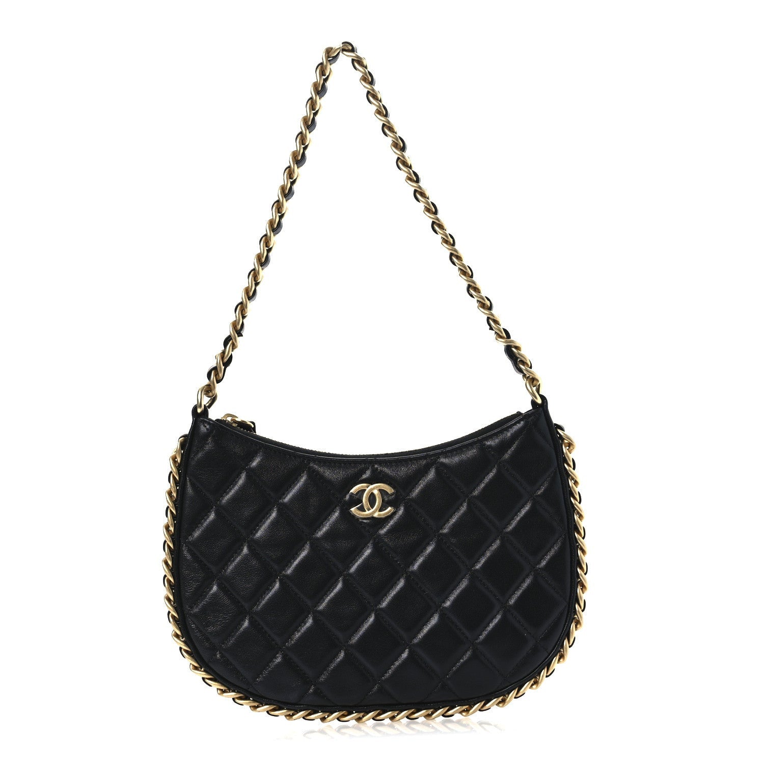 Chanel Shiny Crumpled Lambskin Quilted Trendy Chain Around Hobo Black 1 of 7