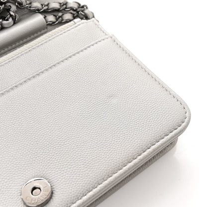 Chanel Metallic Caviar Quilted Boy Wallet On Chain WOC Silver 12 of 13