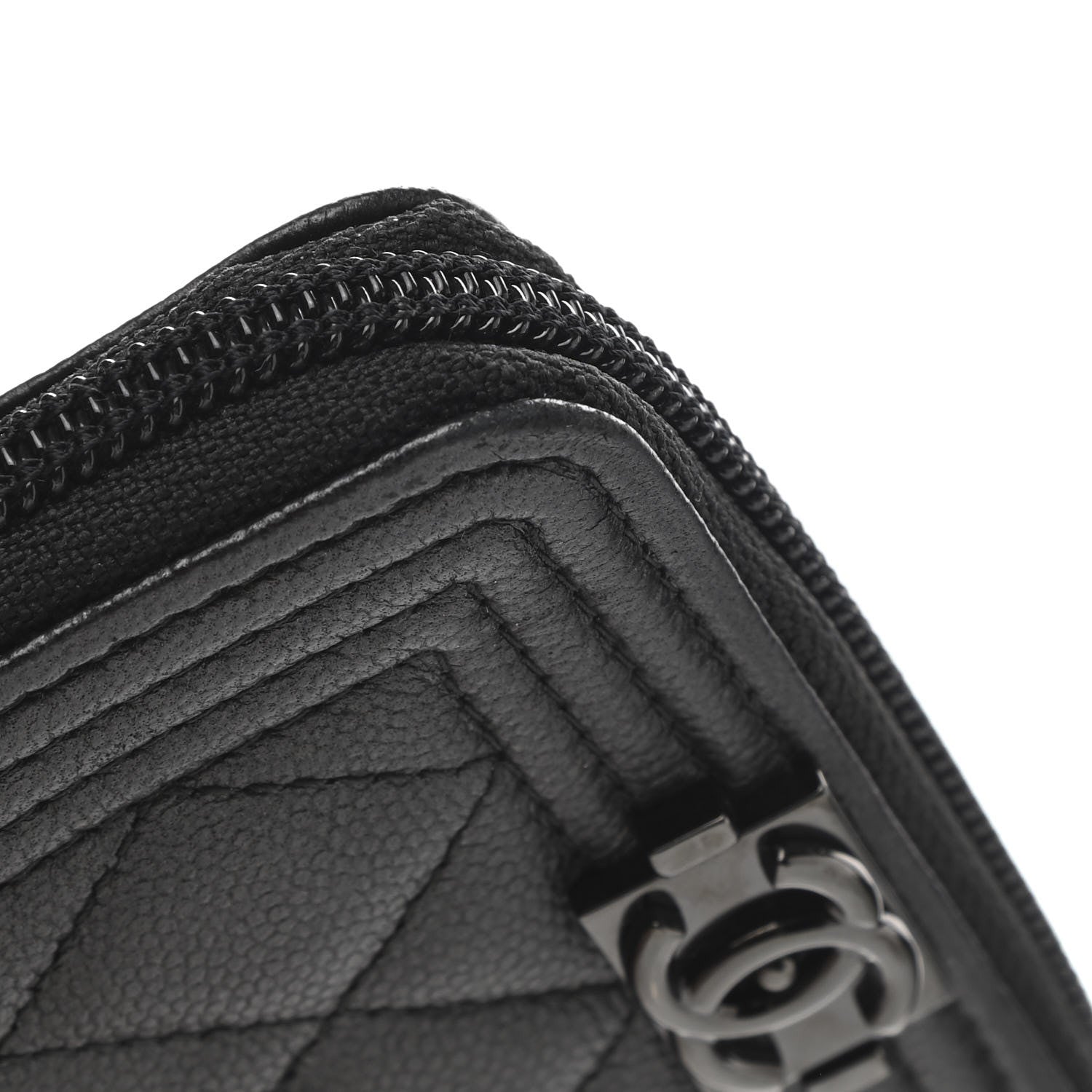 Chanel Caviar Quilted Boy Zip Around Coin Purse Wallet So Black 8 of 11