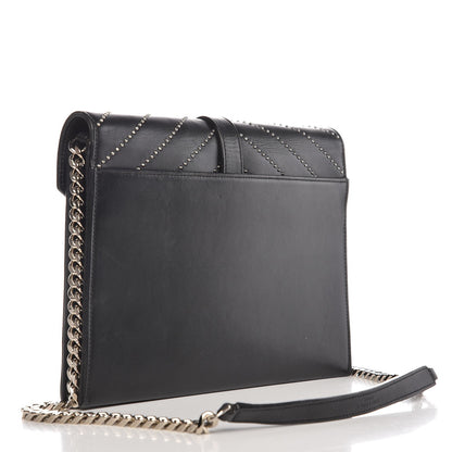 Saint Laurent Lambskin Matelasse Chevron Studded Medium Monogram Satchel Black 3 of 11