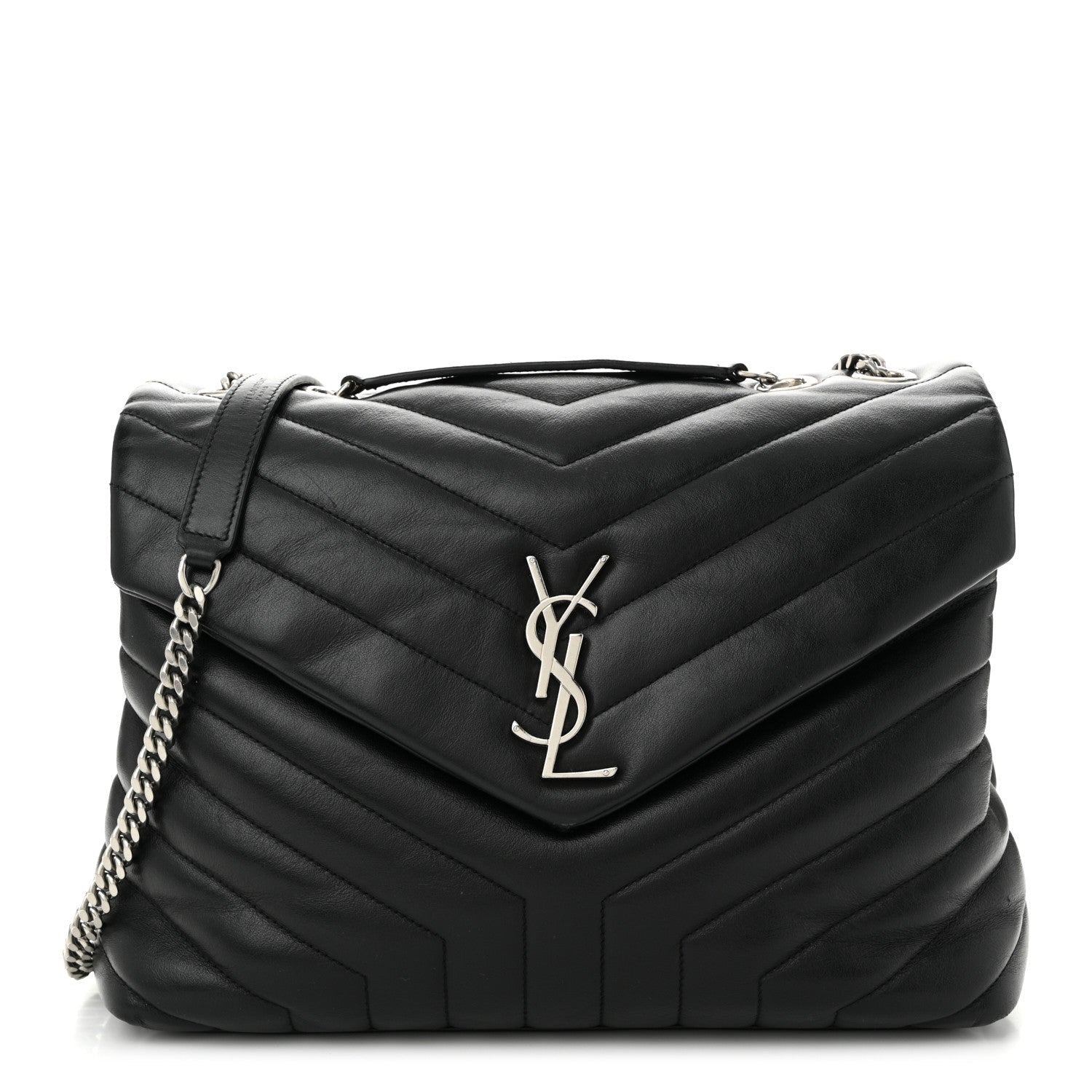 Saint Laurent Calfskin Y Quilted Monogram Medium Loulou Chain Satchel Black 1 of 7
