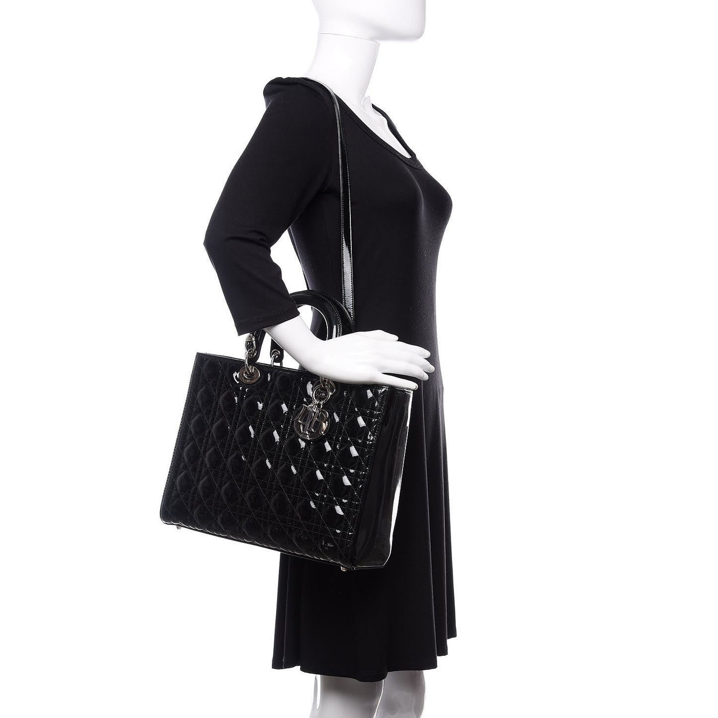 Patent Cannage Large Lady Dior Black