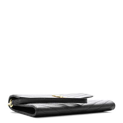 Saint Laurent Grain De Poudre Matelasse Chevron Monogram Envelope Clutch Black 3 of 6