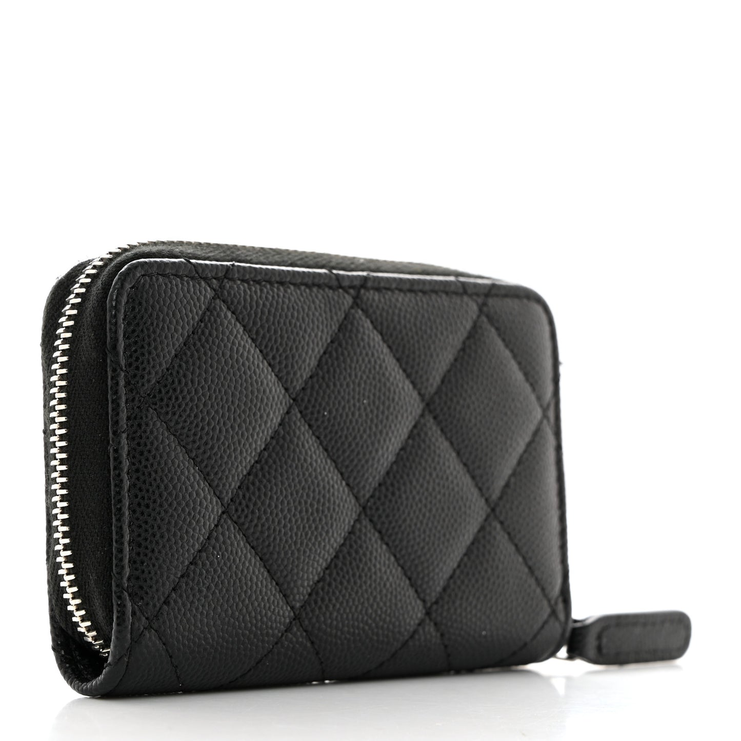 Caviar Quilted Coco Chanel Logo CC Zip Coin Purse Black