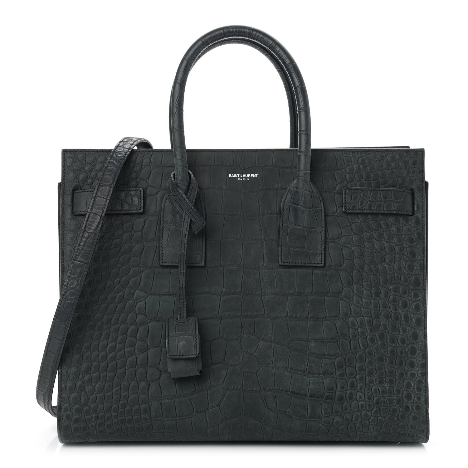 Saint Laurent Calfskin Crocodile Embossed Small Sac de Jour Black 1 of 11