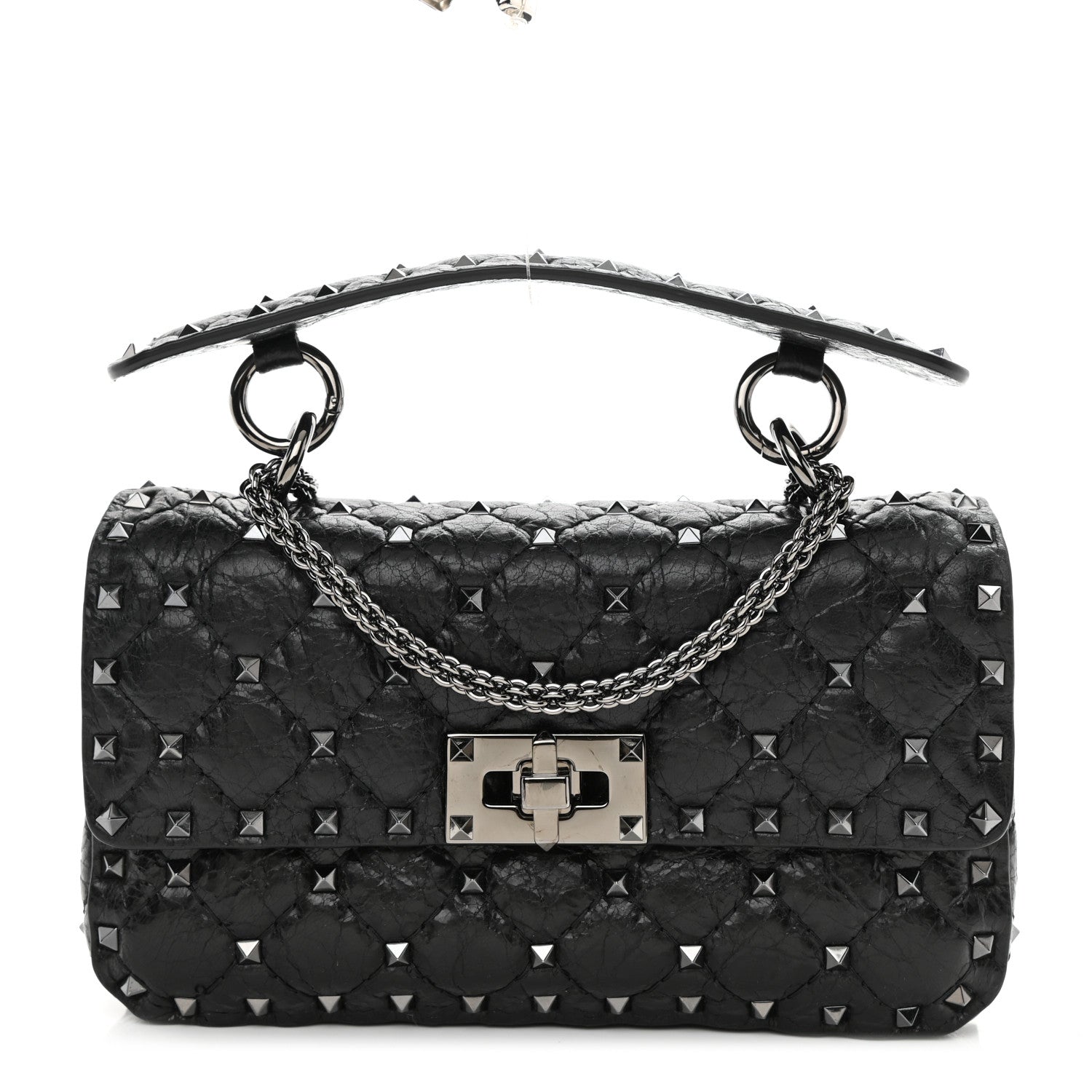 Valentino Garavani Craquele Nappa Small Rockstud Spike Shoulder Bag Black 1 of 8