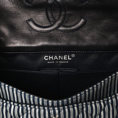 Chanel Canvas Sequin Stripe Medium Double Flap Navy Blue 6 of 12