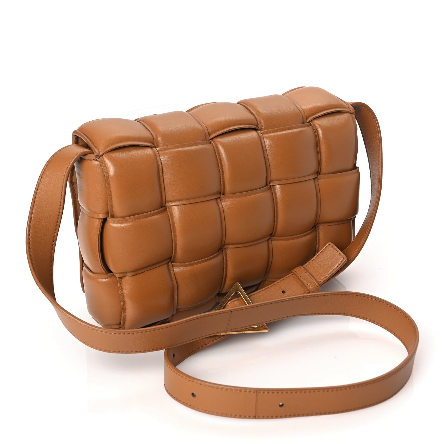 Nappa Maxi Intreccio Padded Cassette Crossbody Bag Caramel