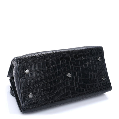 Saint Laurent Calfskin Crocodile Embossed Small Monogram Cabas Black 3 of 7