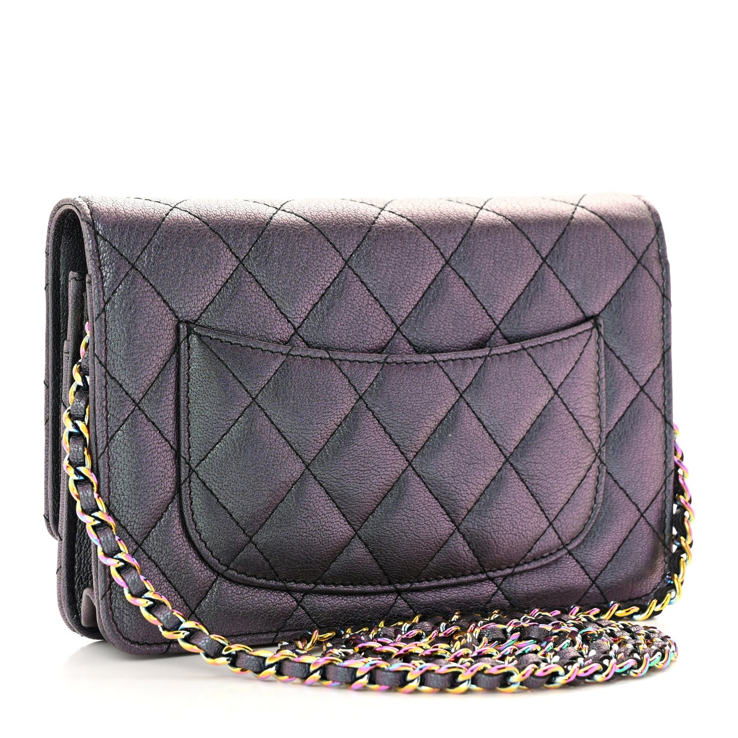 Iridescent Goatskin Quilted Wallet On Chain WOC Purple