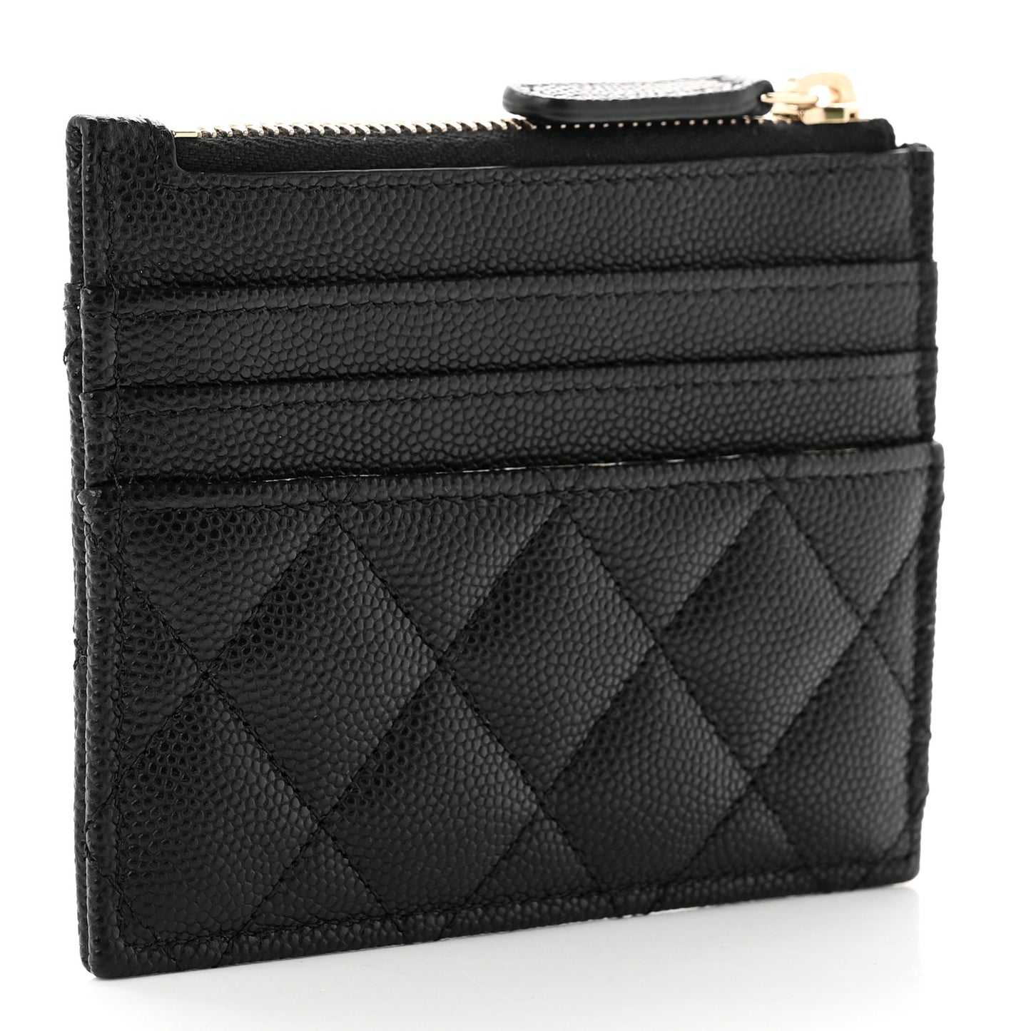 Caviar Quilted CC Zip Card Holder Black