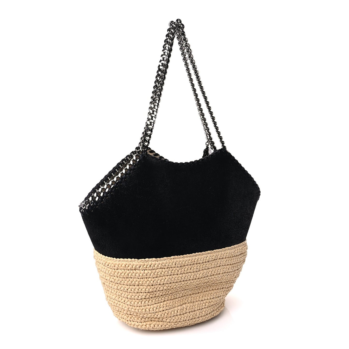 Shaggy Deer Raffia Large Half & Half Tote Bag  Black Natural