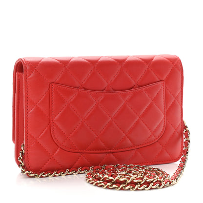 Chanel Lambskin Quilted Wallet On Chain WOC Red 3 of 14