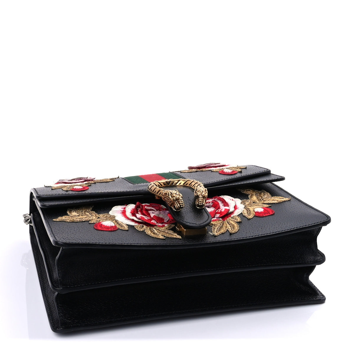Gucci Calfskin Web Floral Embroidered Medium Dionysus Shoulder Bag Black 3 of 9