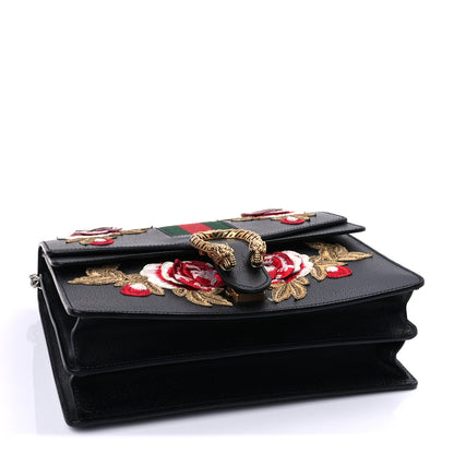 Gucci Calfskin Web Floral Embroidered Medium Dionysus Shoulder Bag Black 3 of 9