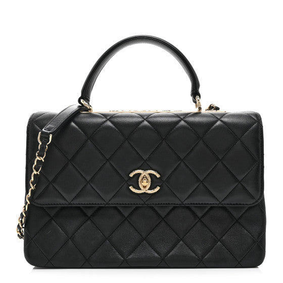 Lambskin Quilted Medium Trendy CC Flap Dual Handle Bag Black